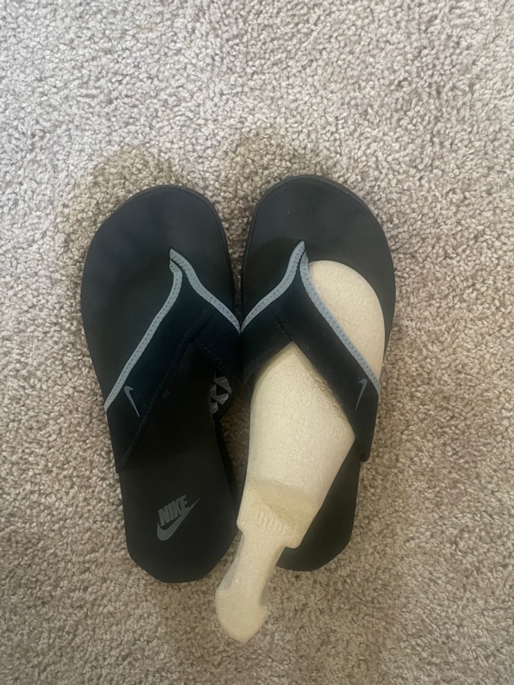 Nike Black and Gray Thong Sandals